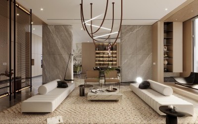 现代别墅客餐厅3D模型下载